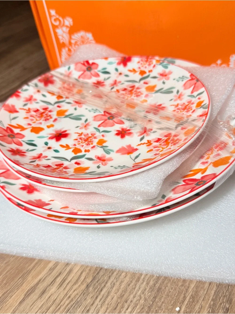 KAITOER Floral Dinner Plate Set - Coral & Teal Flowers 4 Pieces